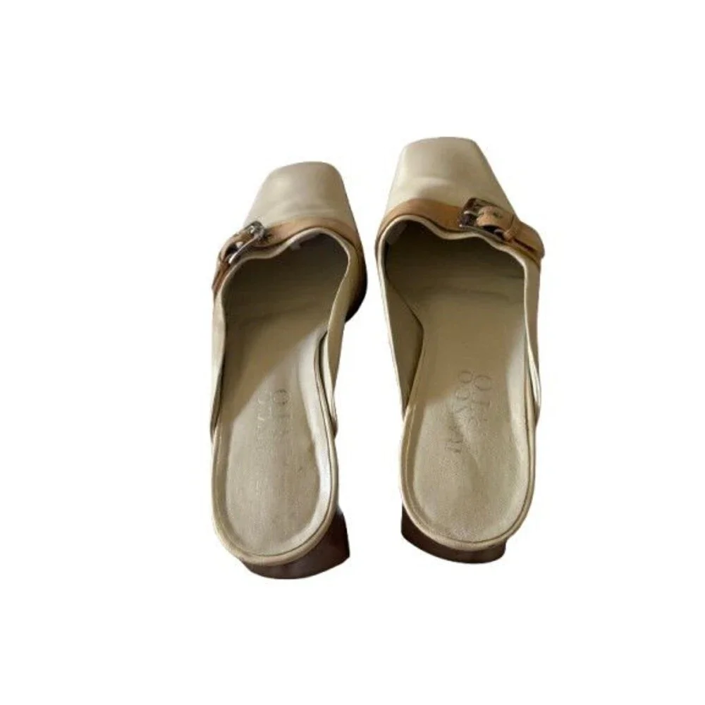 Franco Sarto 90's Beige Tan Loafer Kitten Heel  Mule Size 9M